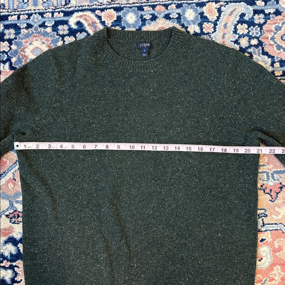 J. Crew Forest Green Crewneck Sweater with Leather Elbow Patches - Picture 6 of 10